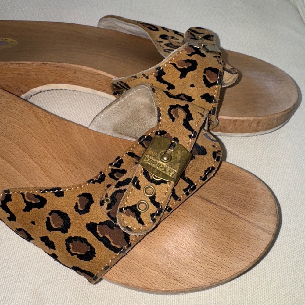 Dr. Scholl’s leopard animal print wood clogs exercise sandals 9 made in Italy